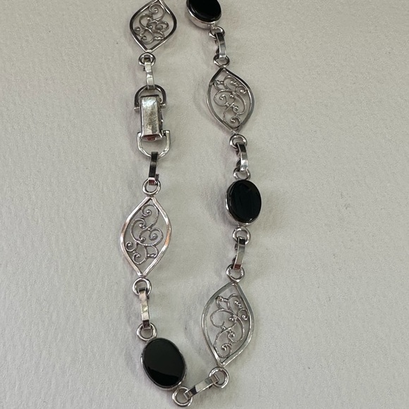 Vintage Van Dell Sterling Silver Filigree Black onyx Bracelet. 8” - Picture 1 of 5